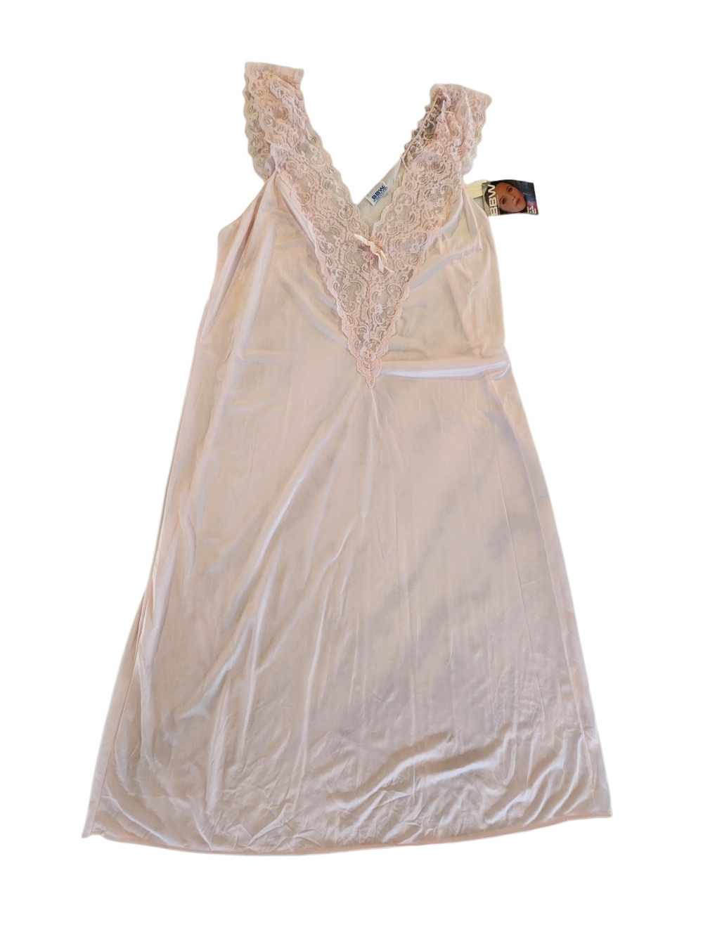 Vintage BBW Lace Trim Slip Nightgown - Light Blush - Women's Size 3X